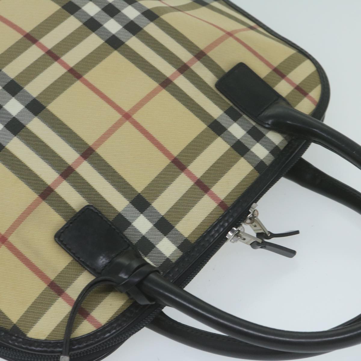 BURBERRY Nova Check Hand Bag Coated Canvas 2way Beige Auth am5694