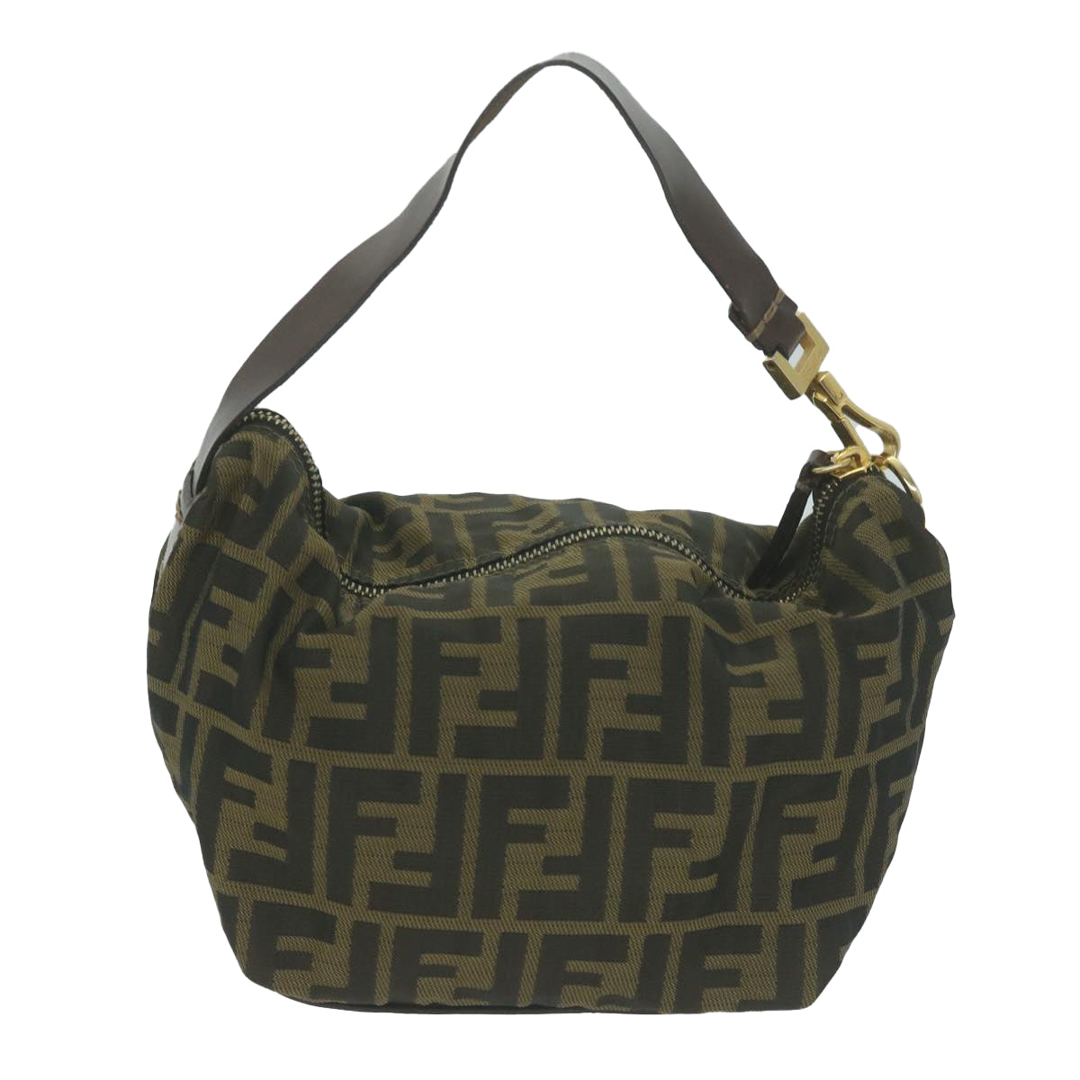 FENDI Zucca Canvas Hand Bag Black Brown Auth am5701