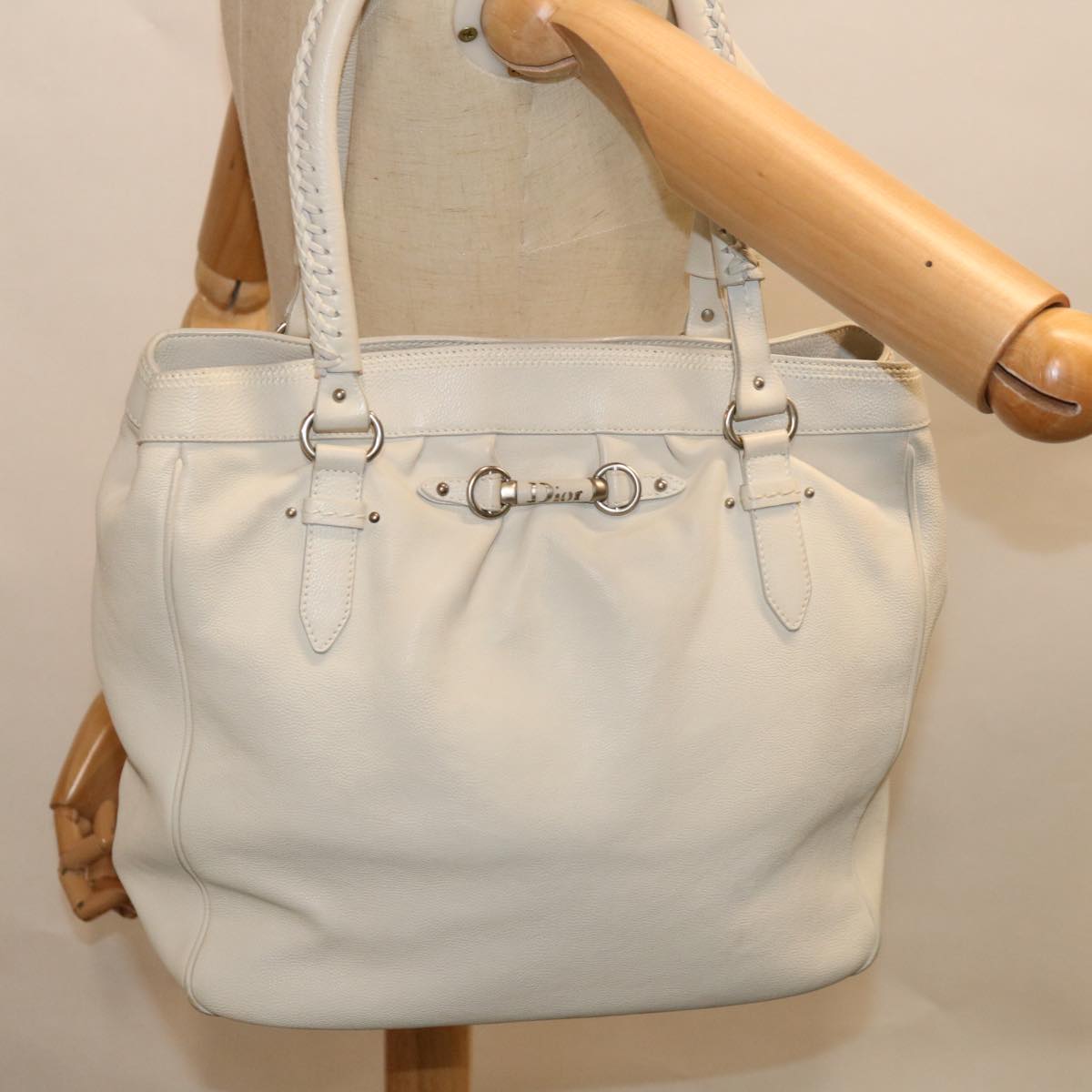 Christian Dior Tote Bag Leather White Auth am5702