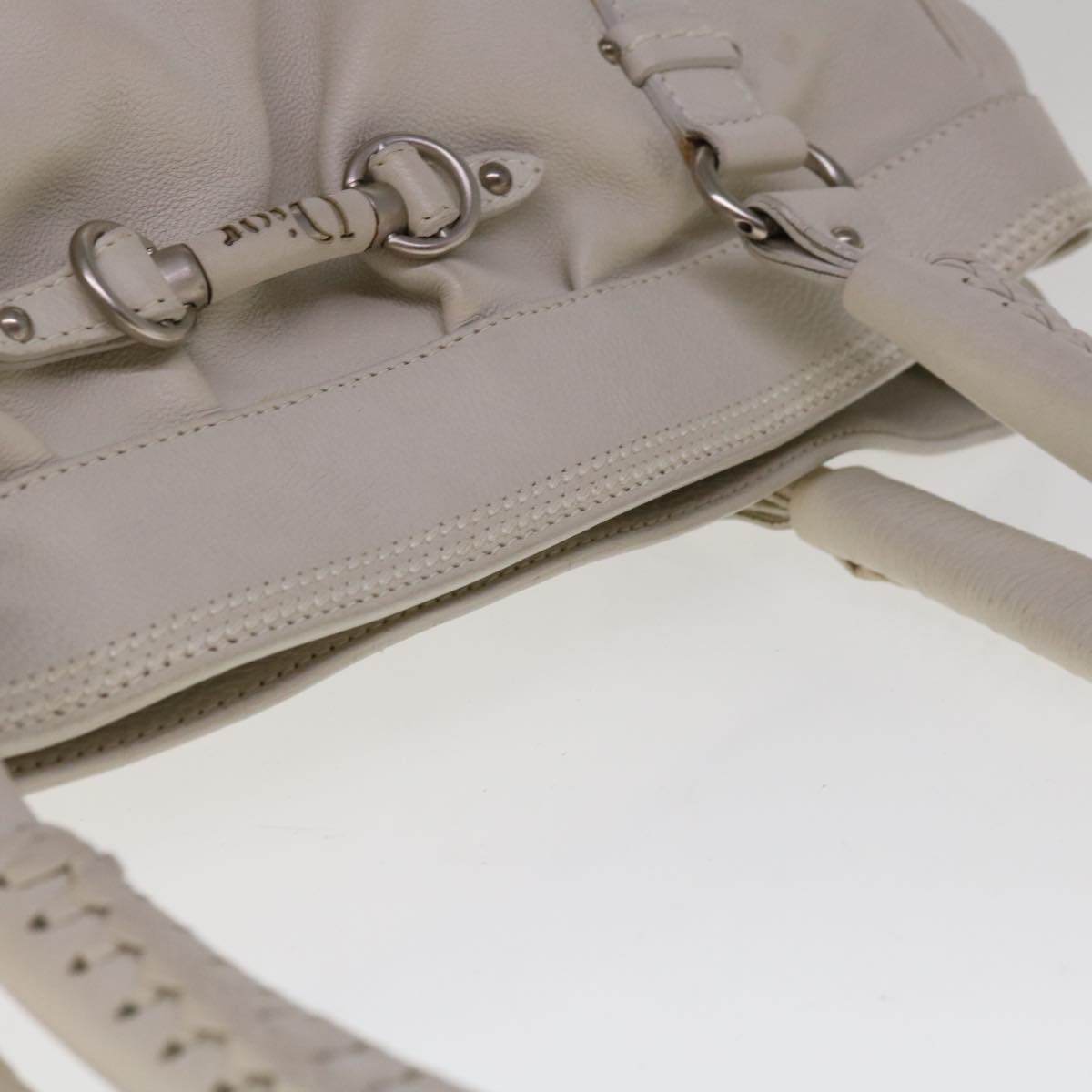 Christian Dior Tote Bag Leather White Auth am5702