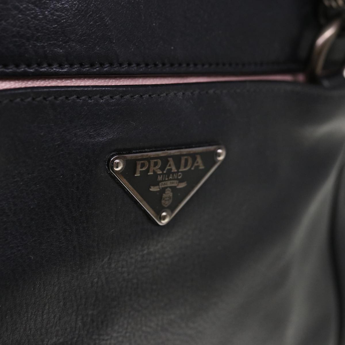 PRADA Chain Shoulder Bag Leather Black Auth am5715