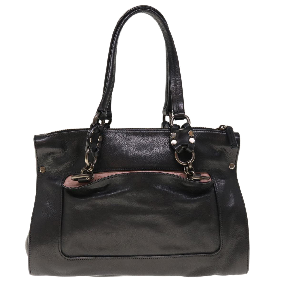 PRADA Chain Shoulder Bag Leather Black Auth am5715 - 0