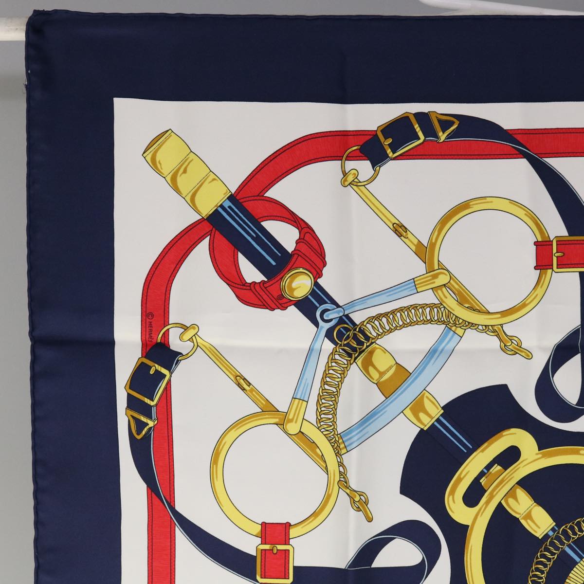 HERMES Carre 90 Eperon d'or Tellier Scarf Silk Navy Auth am5718 - 0