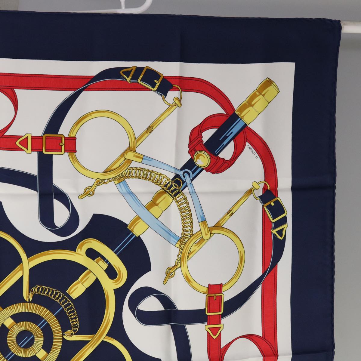 HERMES Carre 90 Eperon d'or Tellier Scarf Silk Navy Auth am5718