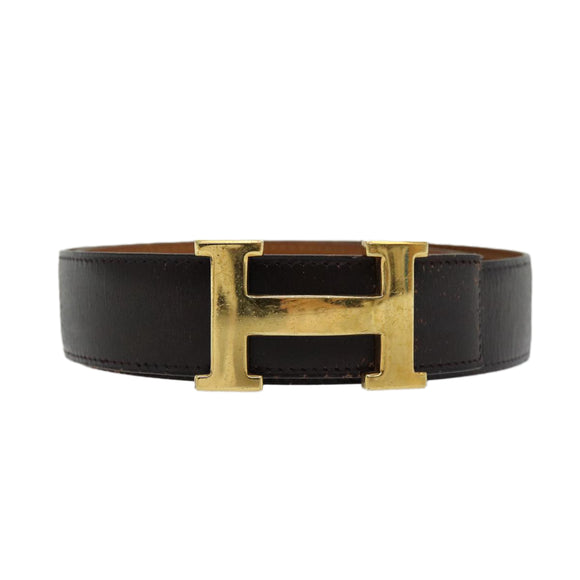 HERMES Constance Belt Leather 35.4"""" Dark Brown Auth am5720