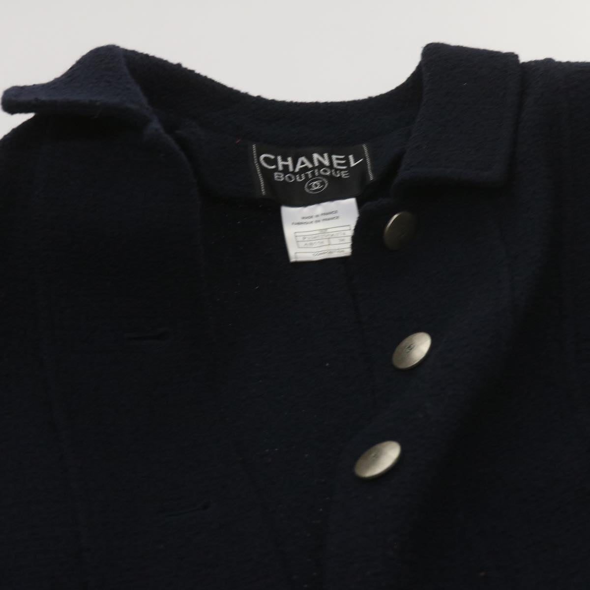 CHANEL COCO Mark Chain Set Up Jacket Wool 38 Navy CC Auth am5722