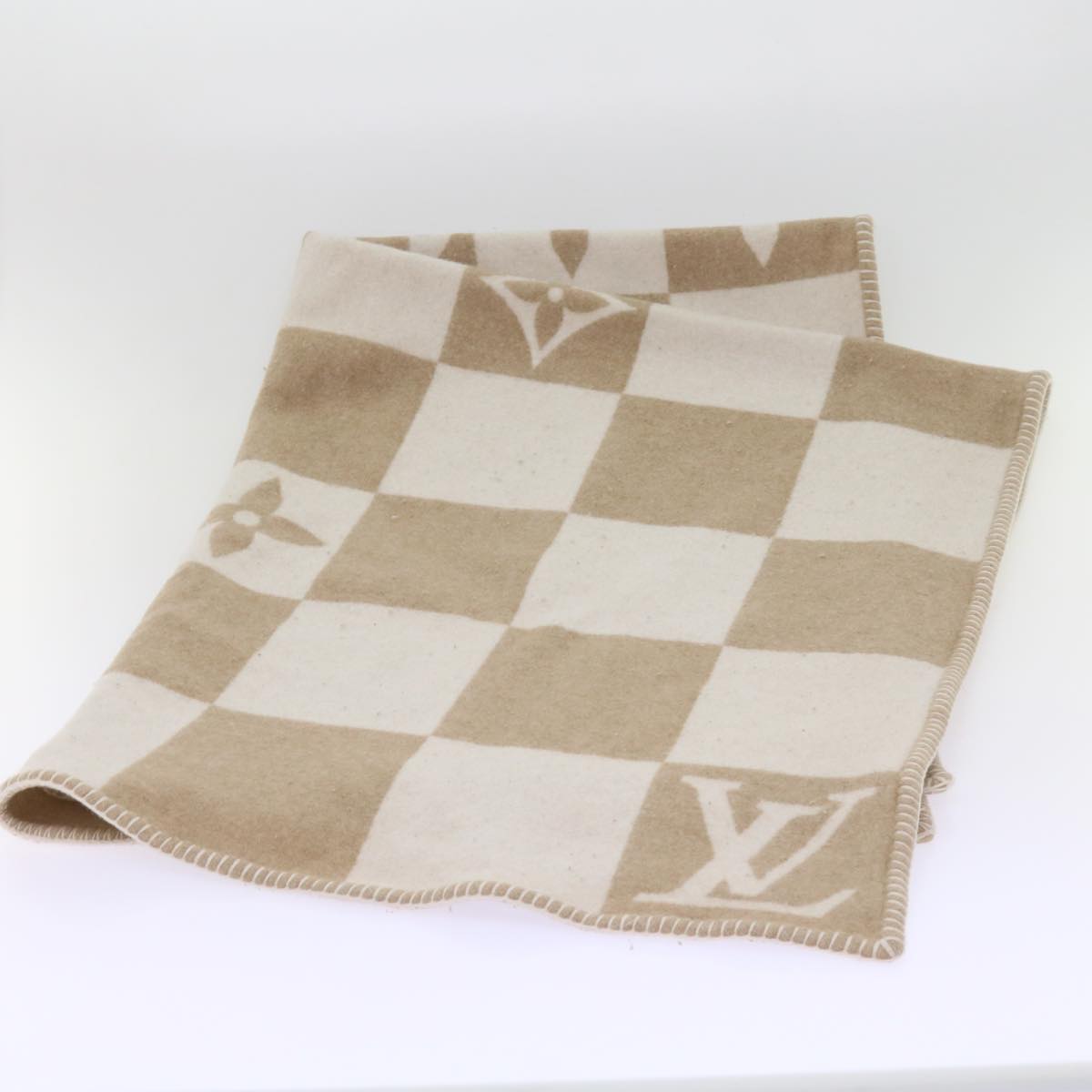 LOUIS VUITTON Pred LV Checkmate Blanket Wool Beige M77861 LV Auth am5723 - 0