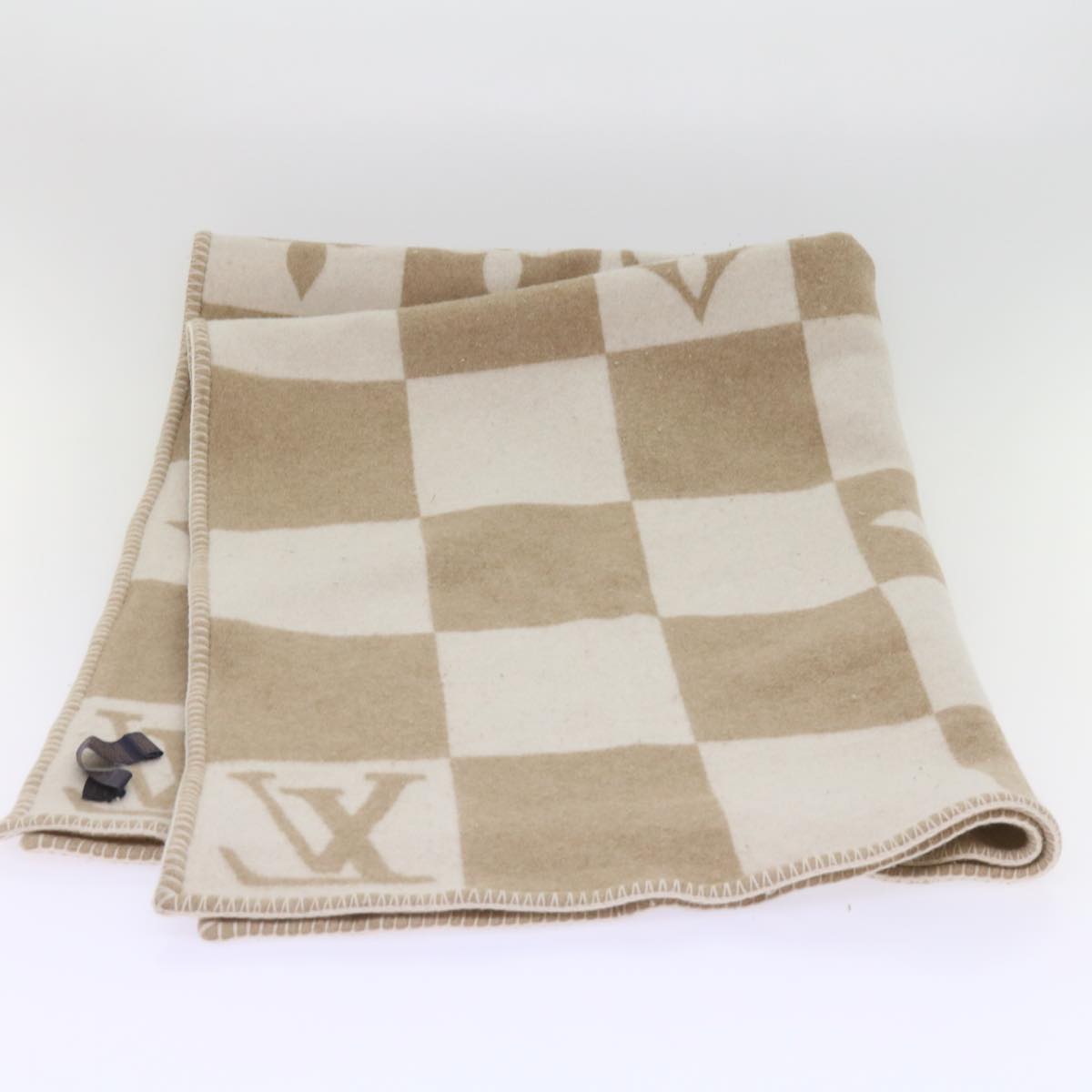 LOUIS VUITTON Pred LV Checkmate Blanket Wool Beige M77861 LV Auth am5723