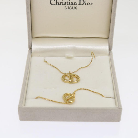 Christian Dior Bracelet Necklace 2Set Gold Auth am5729