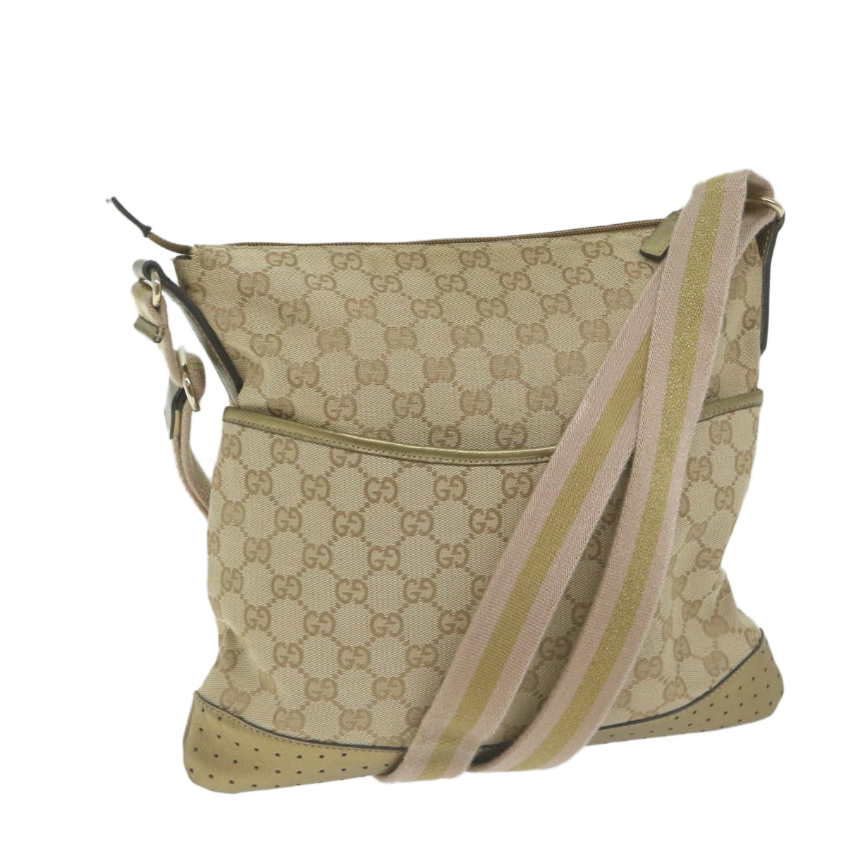 GUCCI GG Canvas Sherry Line Shoulder Bag Gold Beige pink 145857 Auth am5740