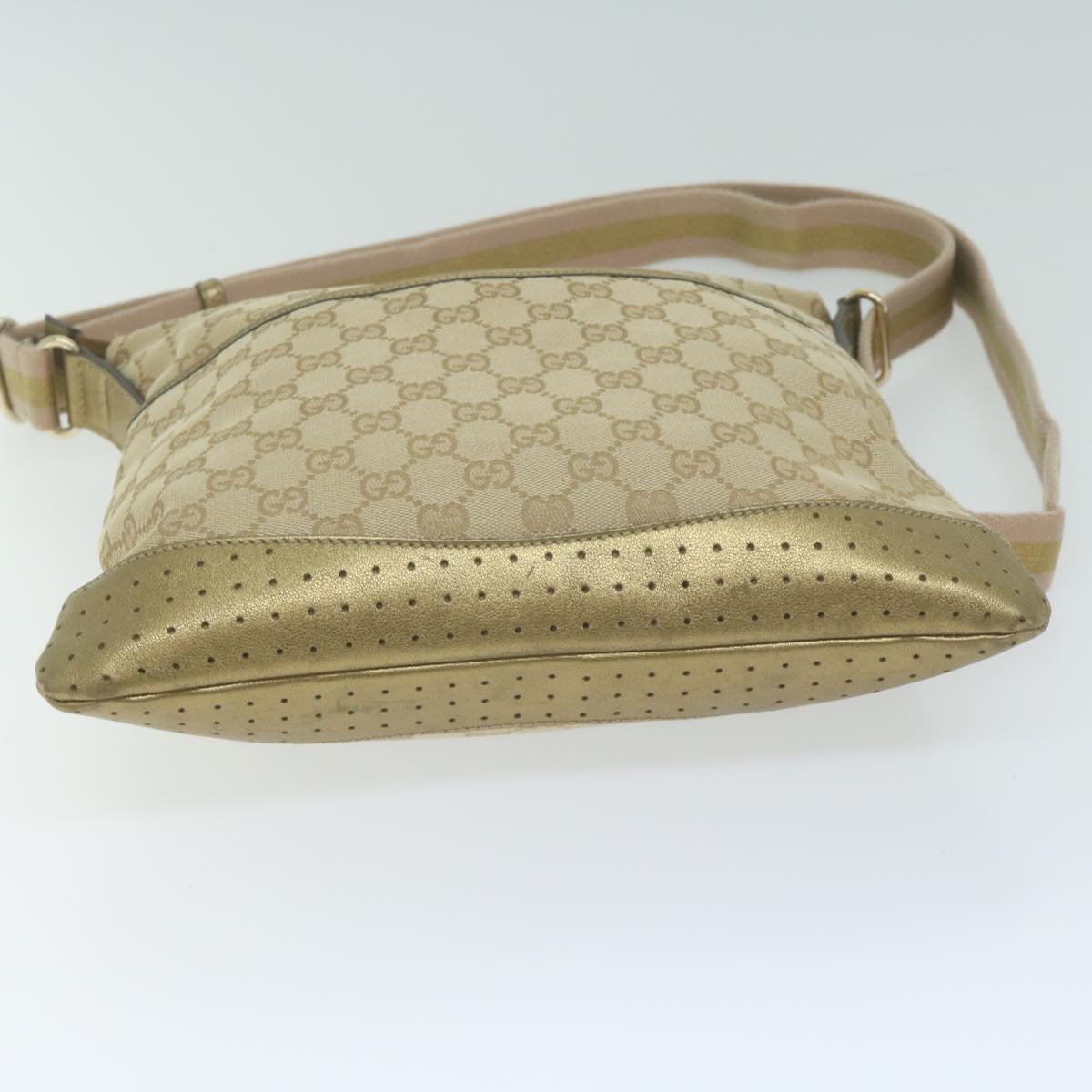 GUCCI GG Canvas Sherry Line Shoulder Bag Gold Beige pink 145857 Auth am5740