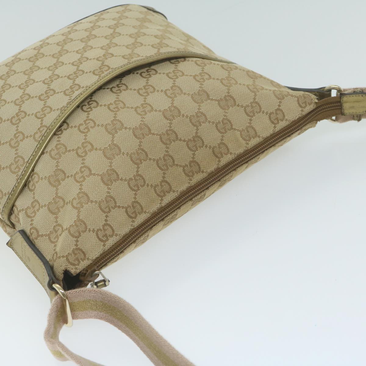 GUCCI GG Canvas Sherry Line Shoulder Bag Gold Beige pink 145857 Auth am5740