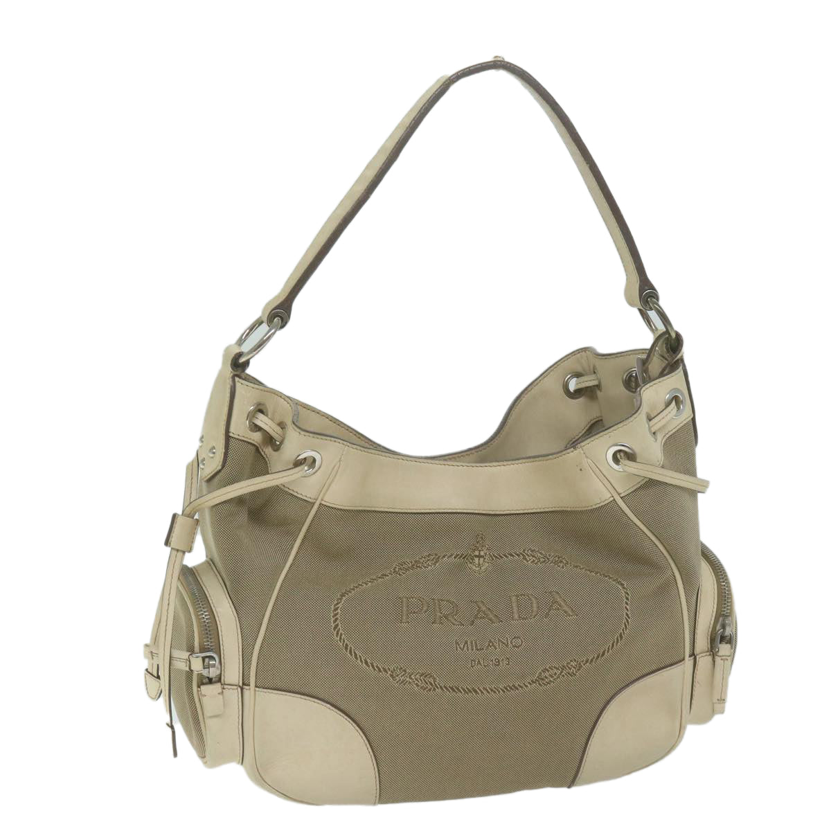 PRADA Shoulder Bag Canvas Beige Auth am5742