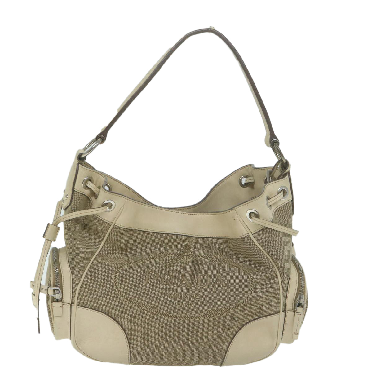 PRADA Shoulder Bag Canvas Beige Auth am5742