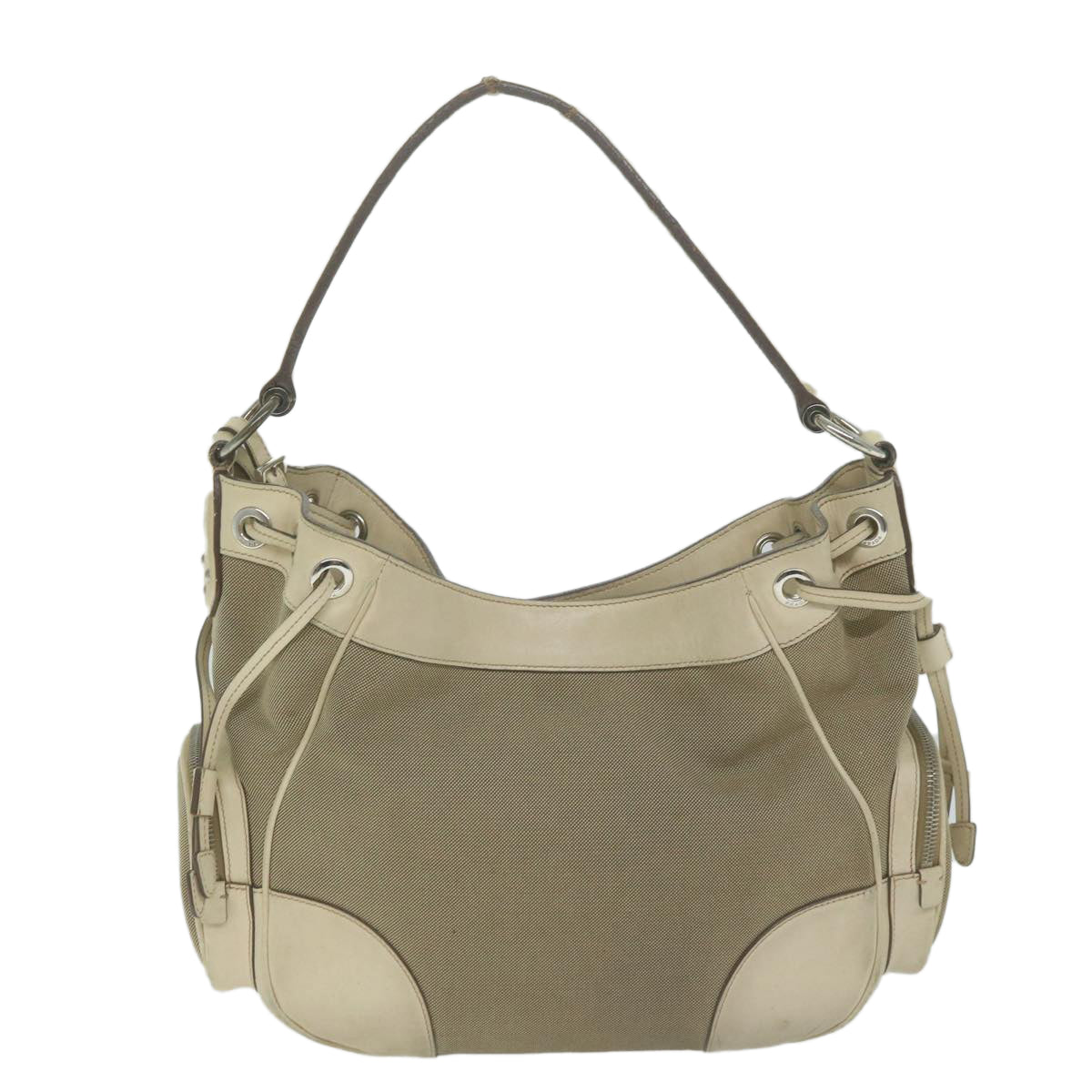 PRADA Shoulder Bag Canvas Beige Auth am5742