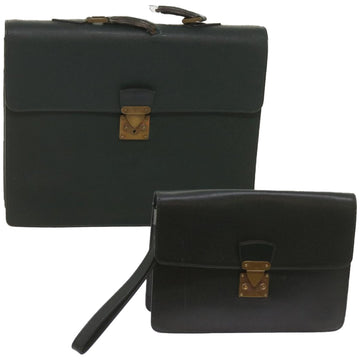LOUIS VUITTON Taiga Leather Clutch Bag Hand Bag 2 Set Green LV Auth am5763