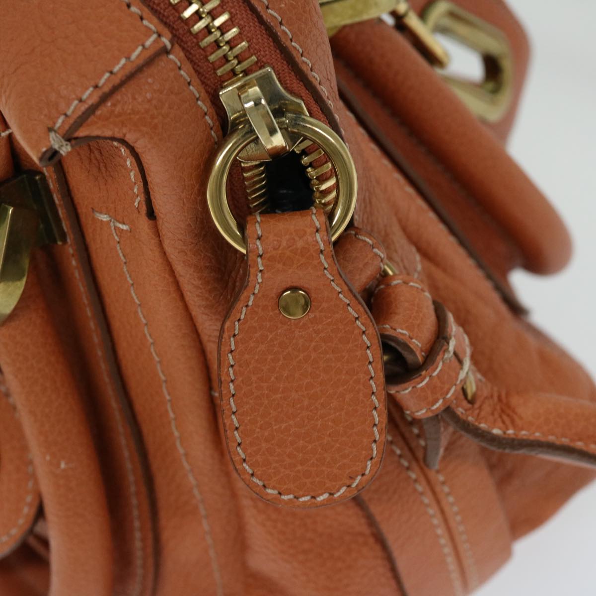 Chloe Paraty Hand Bag Leather Orange Auth am5796