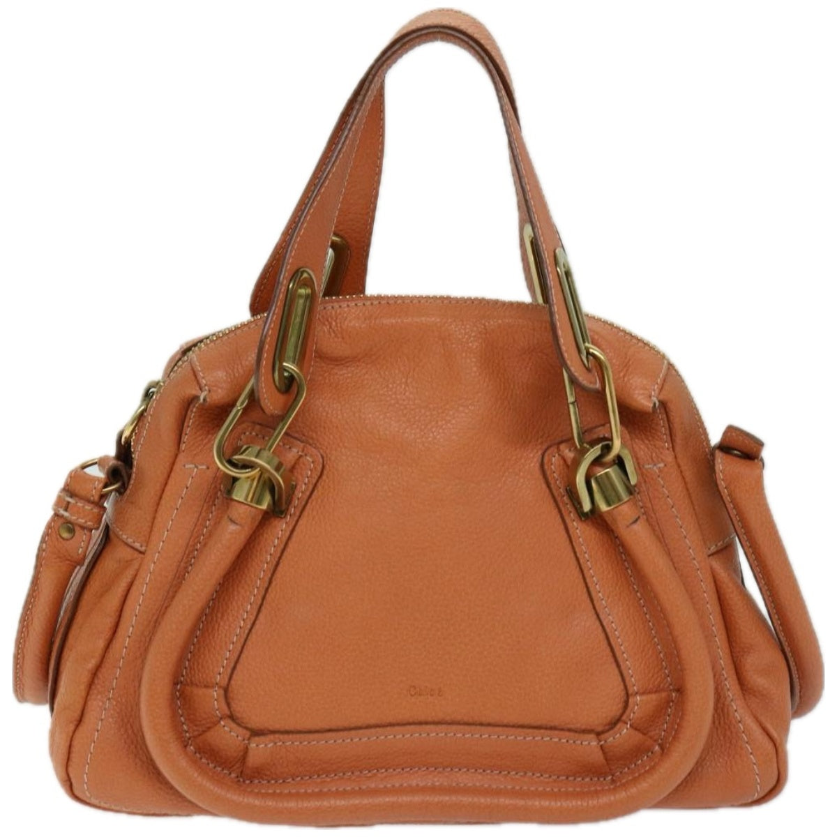 Chloe Paraty Hand Bag Leather Orange Auth am5796