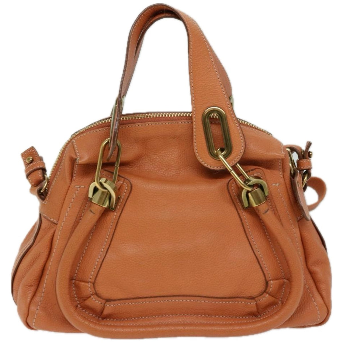 Chloe Paraty Hand Bag Leather Orange Auth am5796 - 0