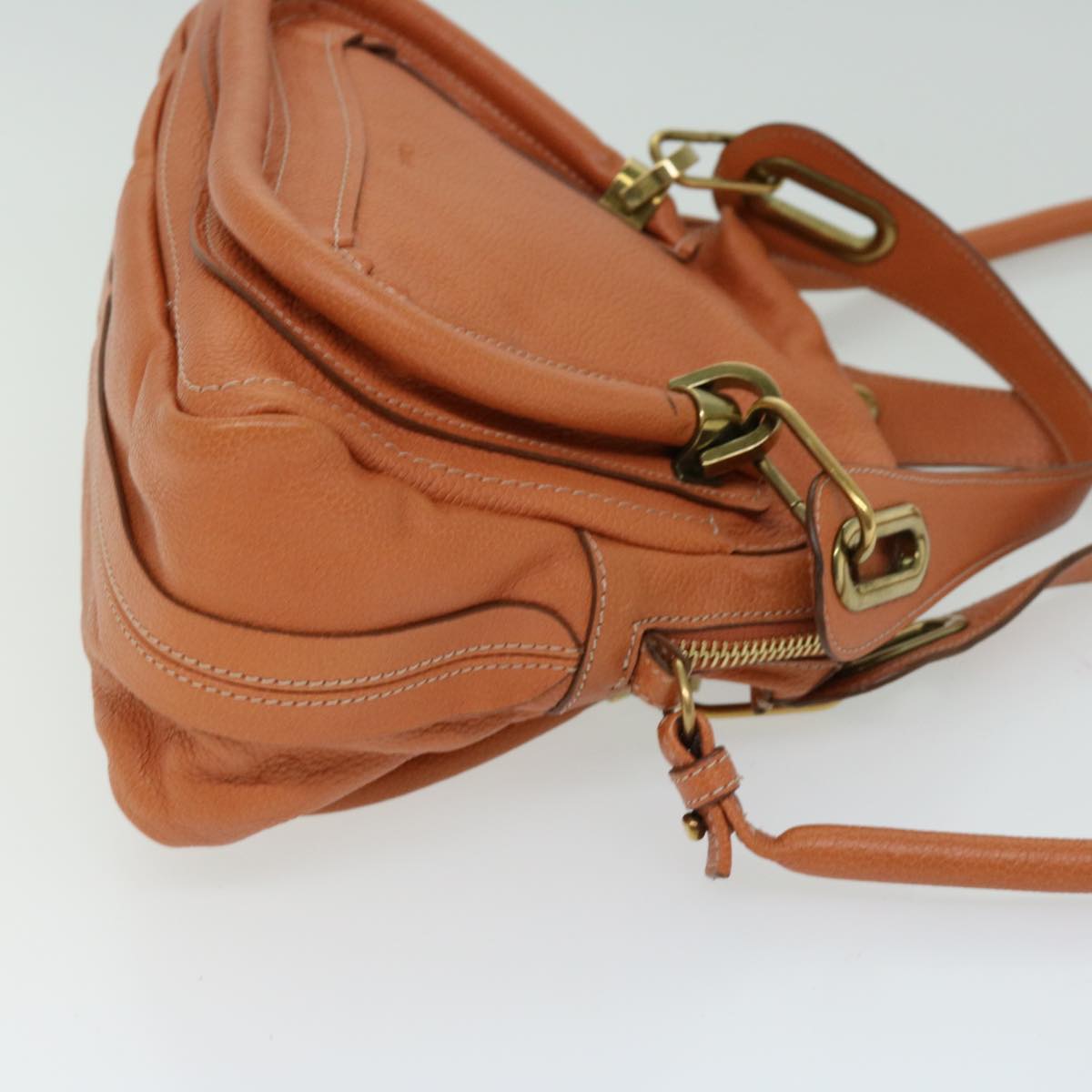 Chloe Paraty Hand Bag Leather Orange Auth am5796