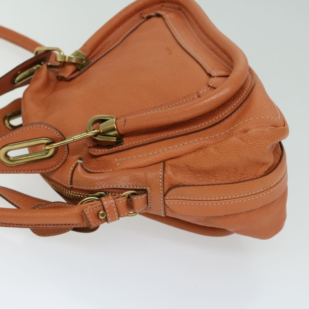 Chloe Paraty Hand Bag Leather Orange Auth am5796