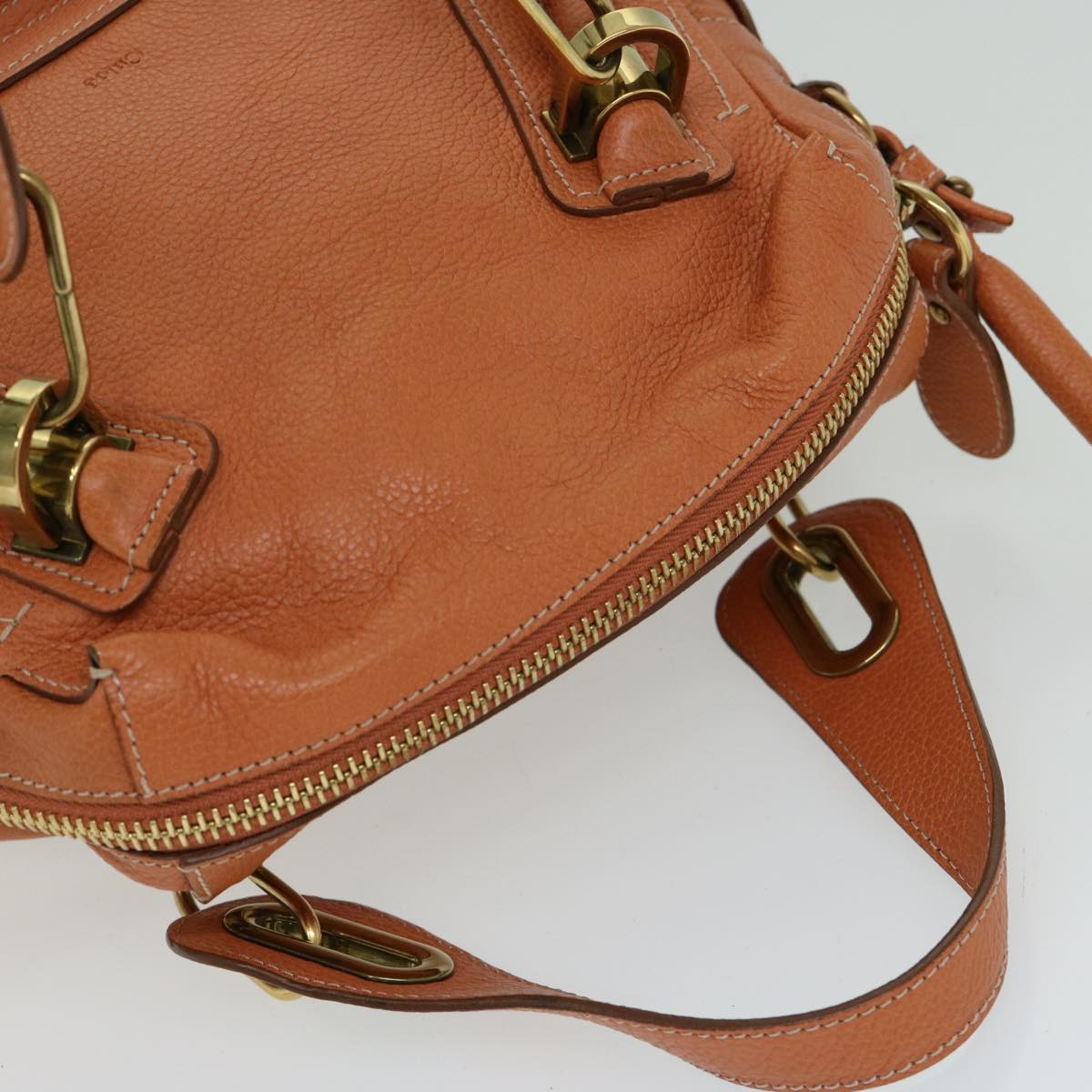 Chloe Paraty Hand Bag Leather Orange Auth am5796