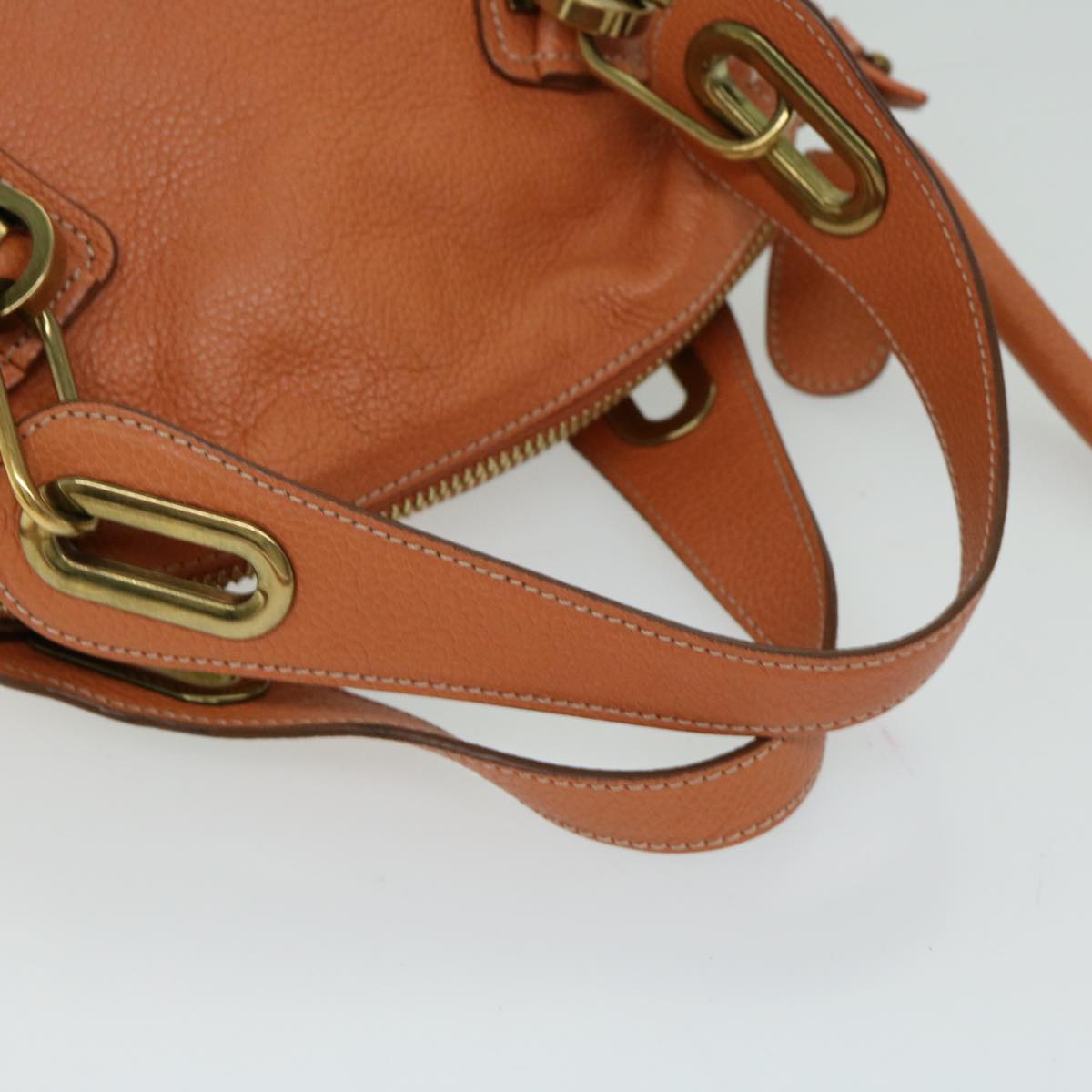 Chloe Paraty Hand Bag Leather Orange Auth am5796