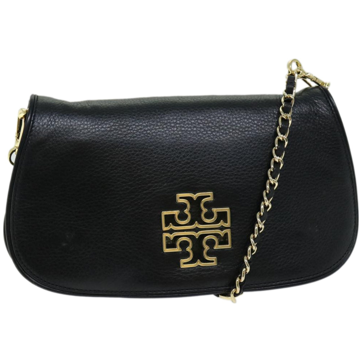 TORY BURCH Chain Shoulder Bag Leather Black Auth am5805