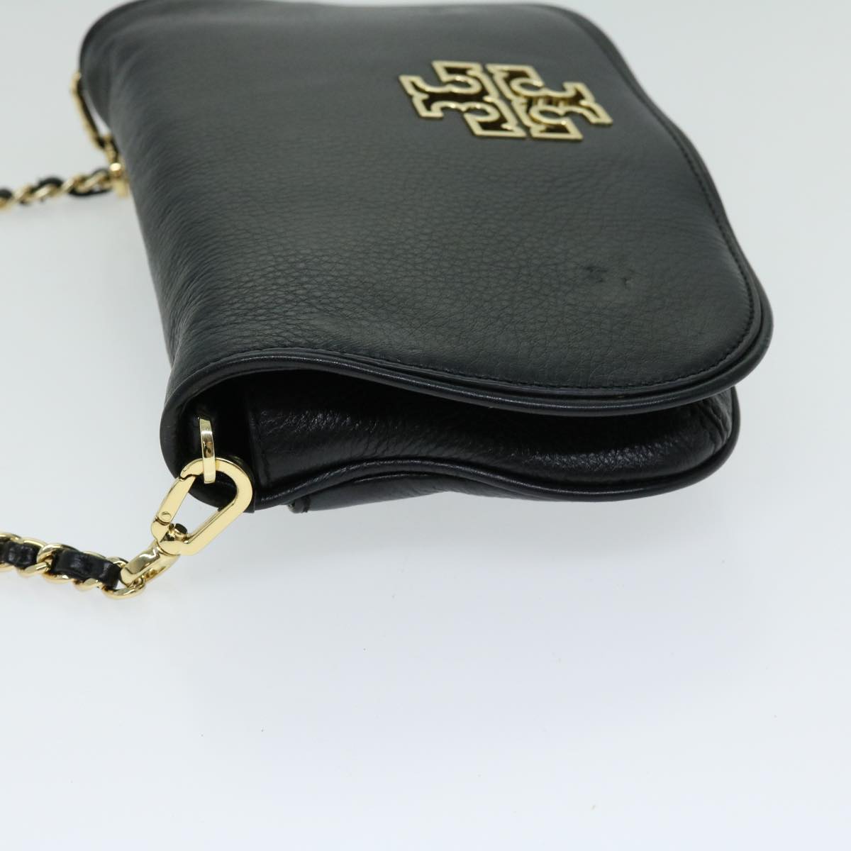 TORY BURCH Chain Shoulder Bag Leather Black Auth am5805