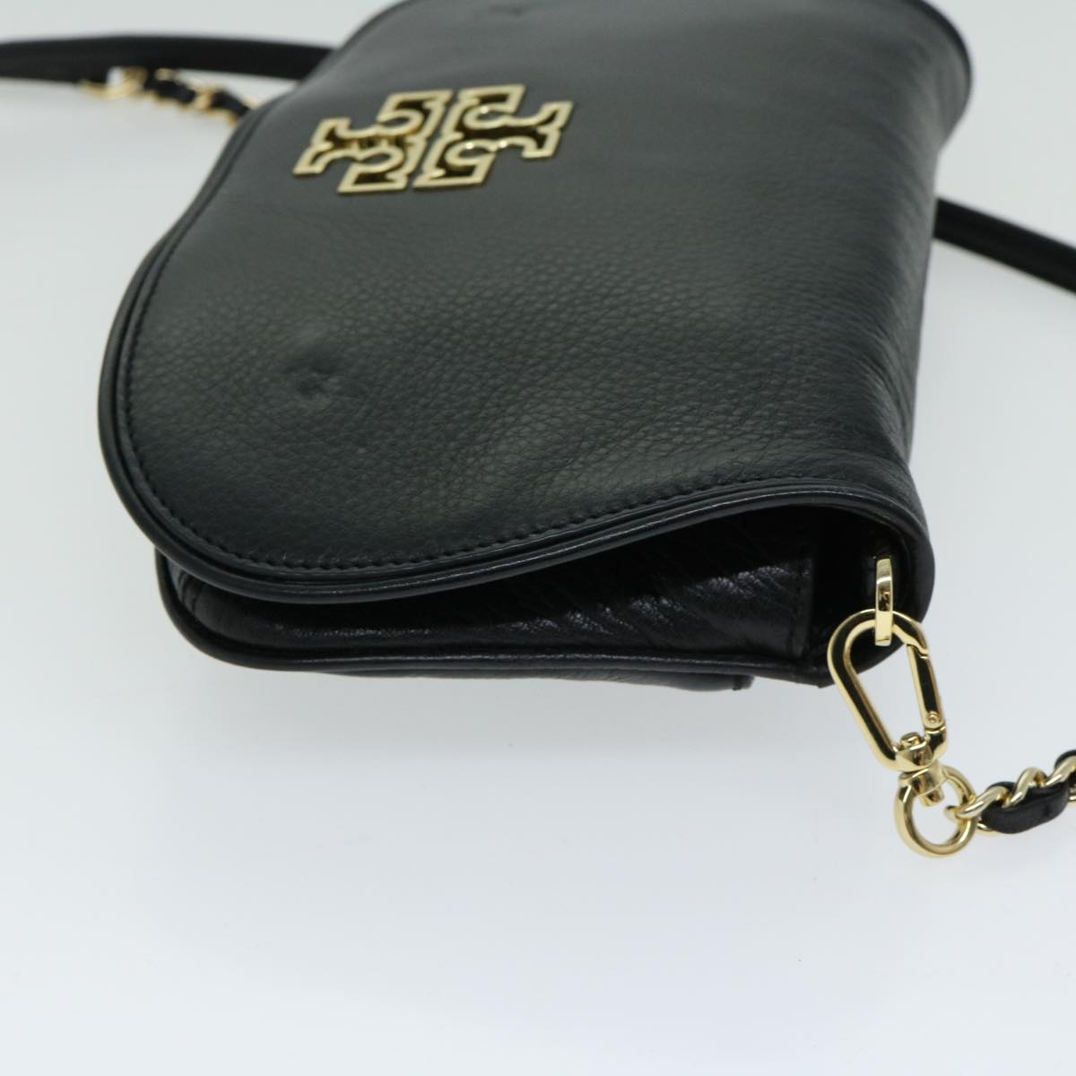 TORY BURCH Chain Shoulder Bag Leather Black Auth am5805