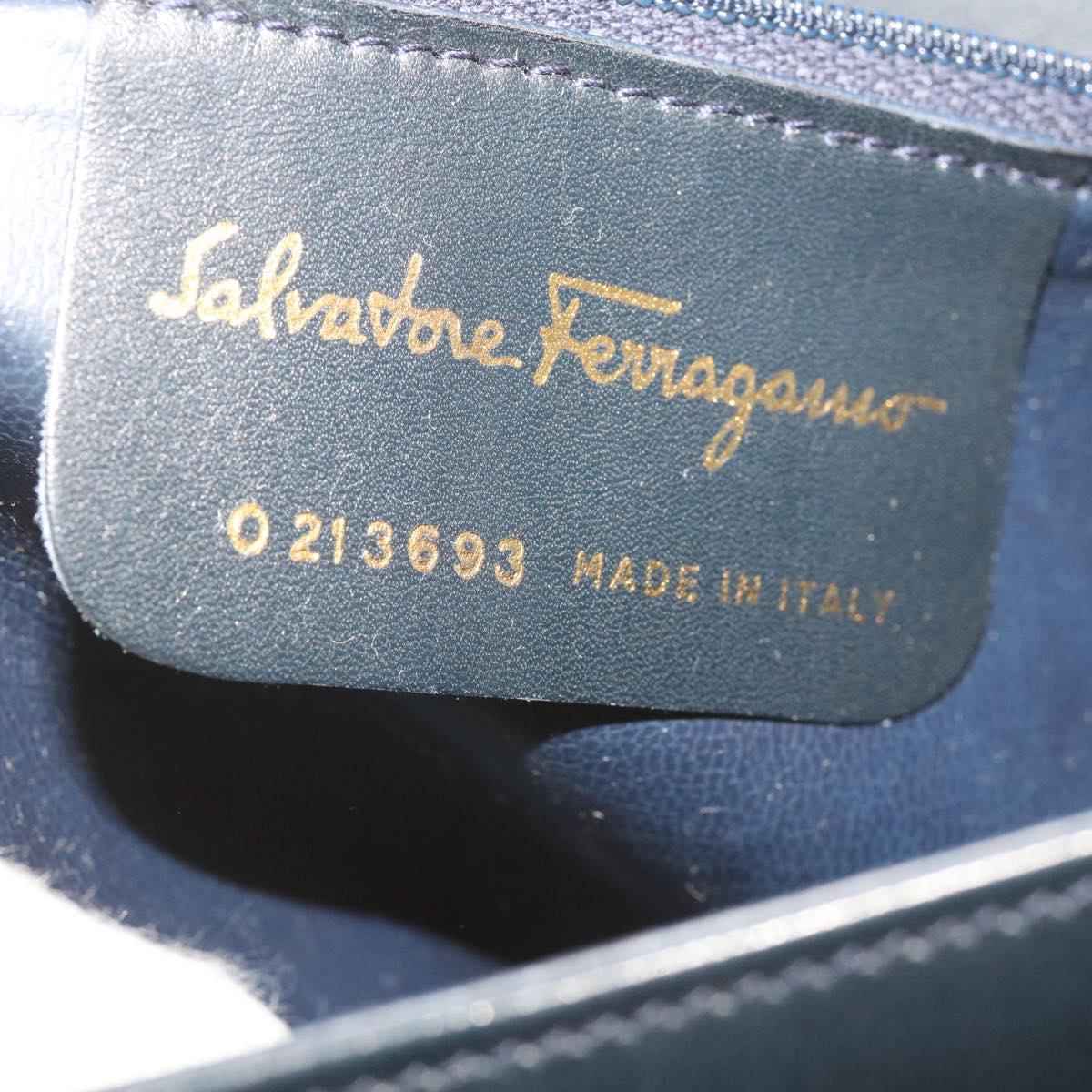 Salvatore Ferragamo Shoulder Bag Leather Navy Auth am5806
