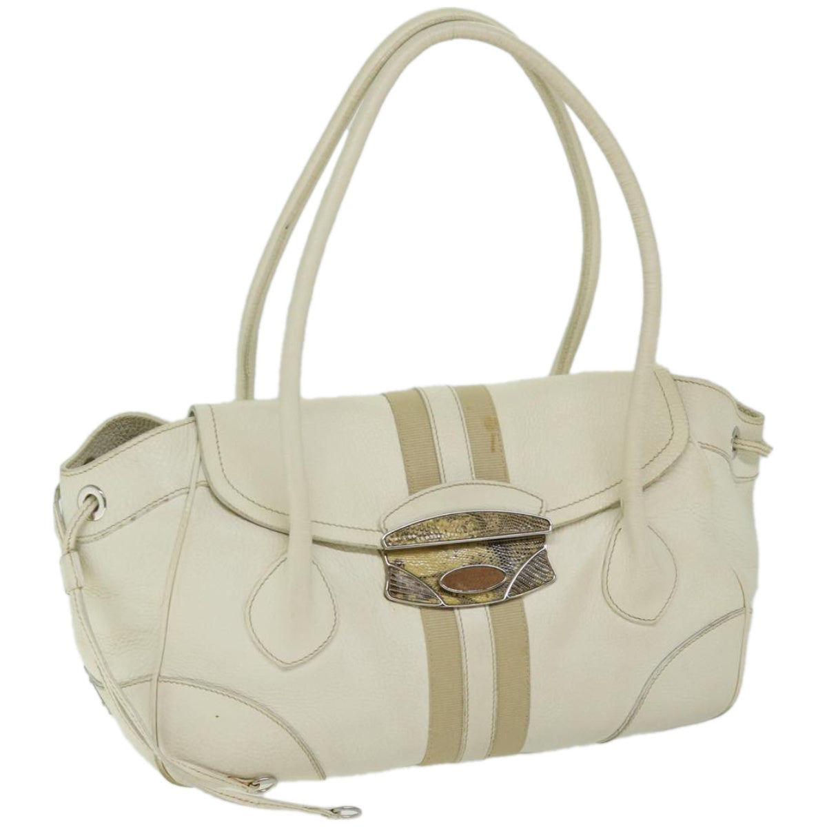 PRADA Shoulder Bag Leather White Auth am5809