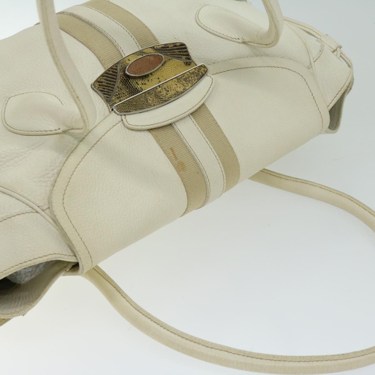 PRADA Shoulder Bag Leather White Auth am5809