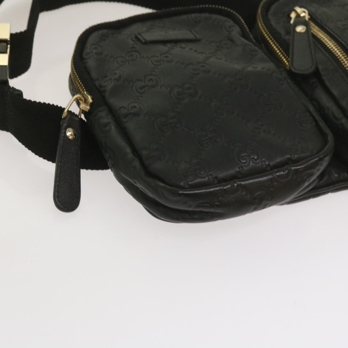 GUCCI GG Canvas Guccissima Waist bag Black 246417 Auth am5821