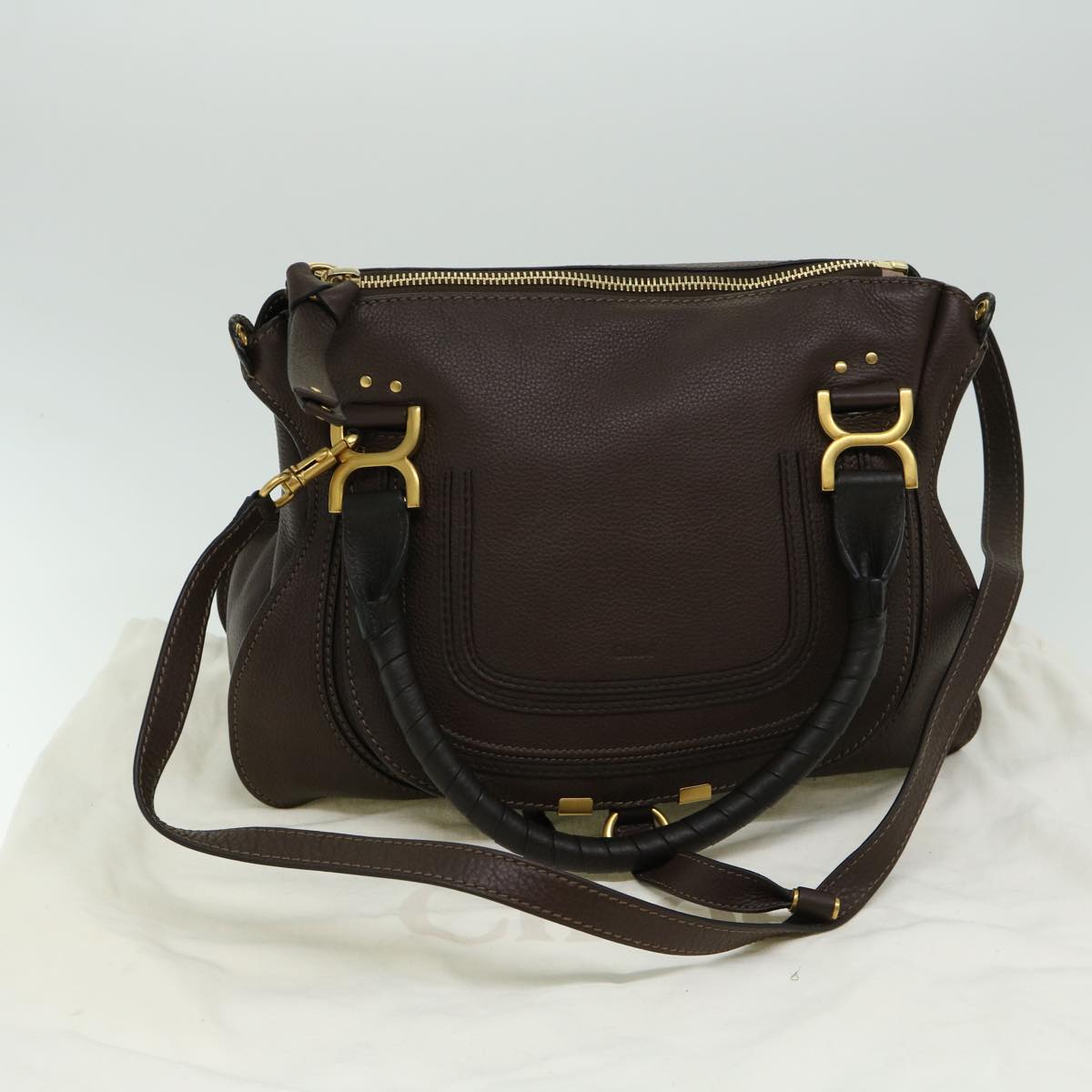 Chloe Mercy Hand Bag Leather 2way Brown Auth am5851