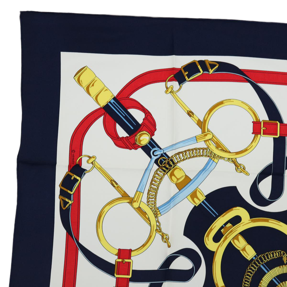 HERMES Carre 90 Eperon d'or Tellier Scarf Silk Navy Auth am5854 - 0