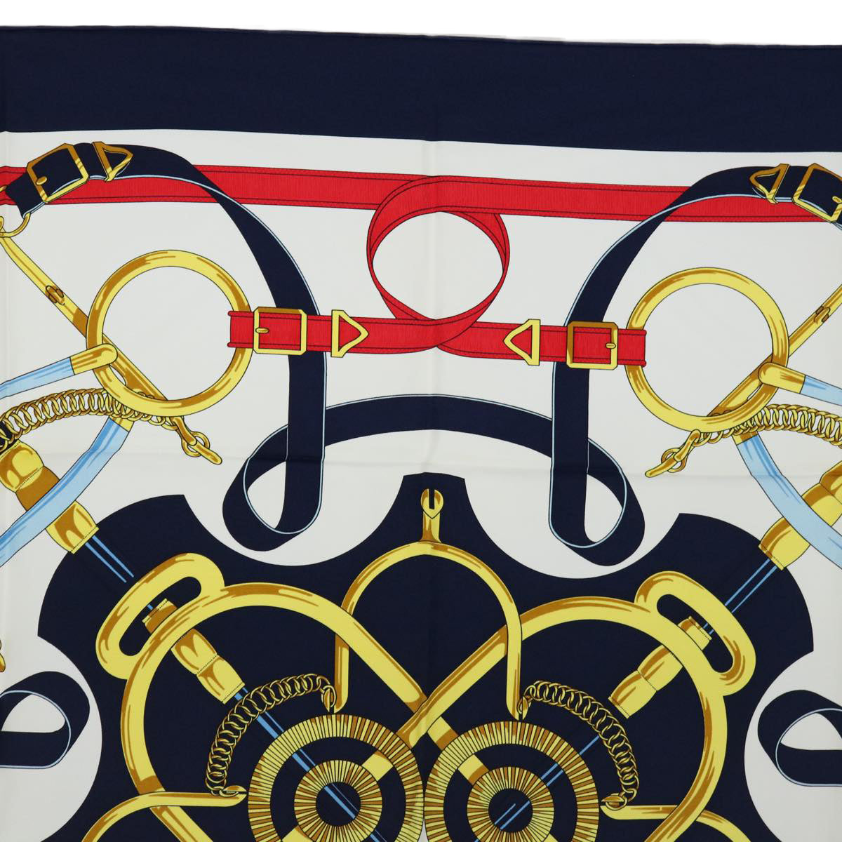 HERMES Carre 90 Eperon d'or Tellier Scarf Silk Navy Auth am5854