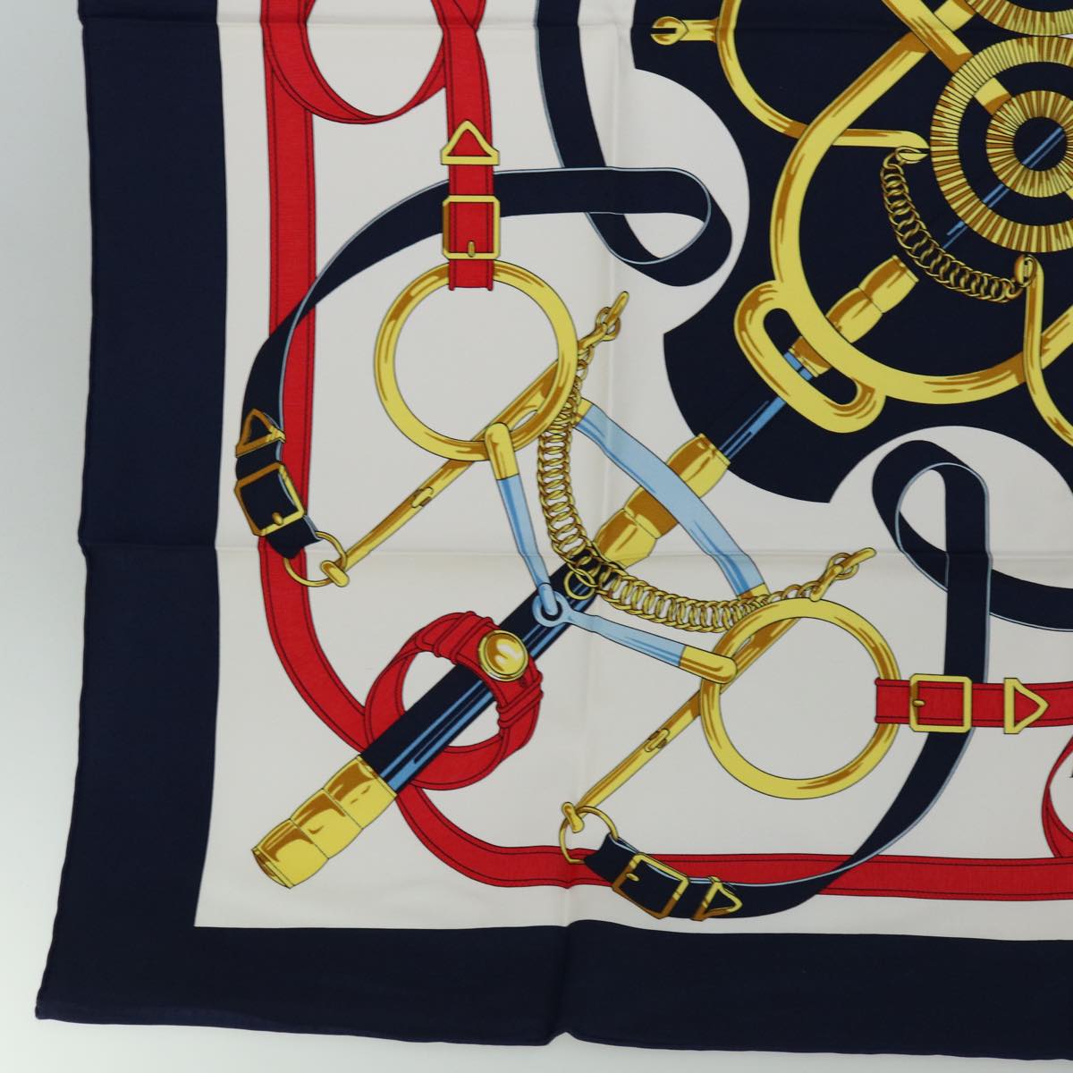 HERMES Carre 90 Eperon d'or Tellier Scarf Silk Navy Auth am5854