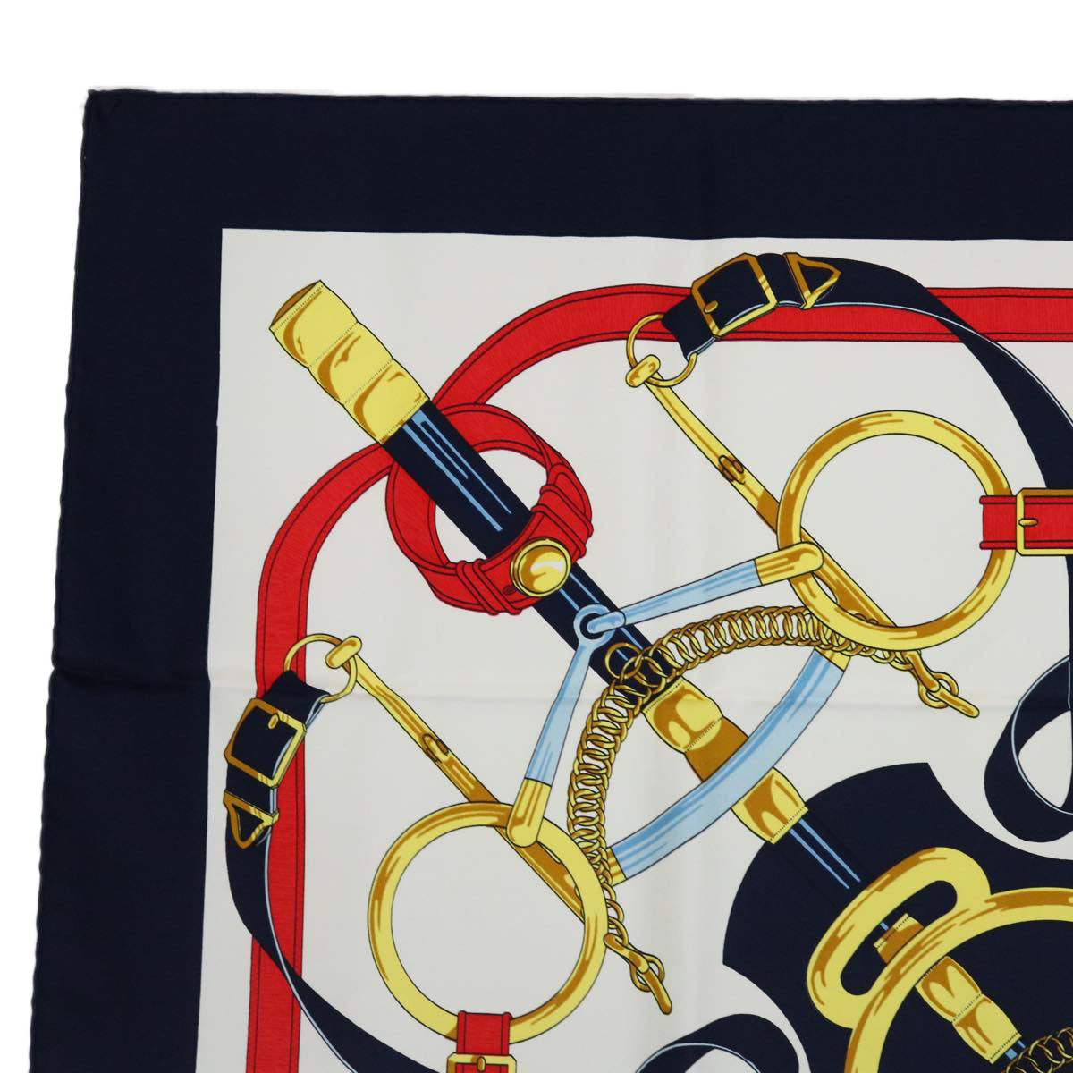 HERMES Carre 90 Eperon d'or Tellier Scarf Silk Navy Auth am5855