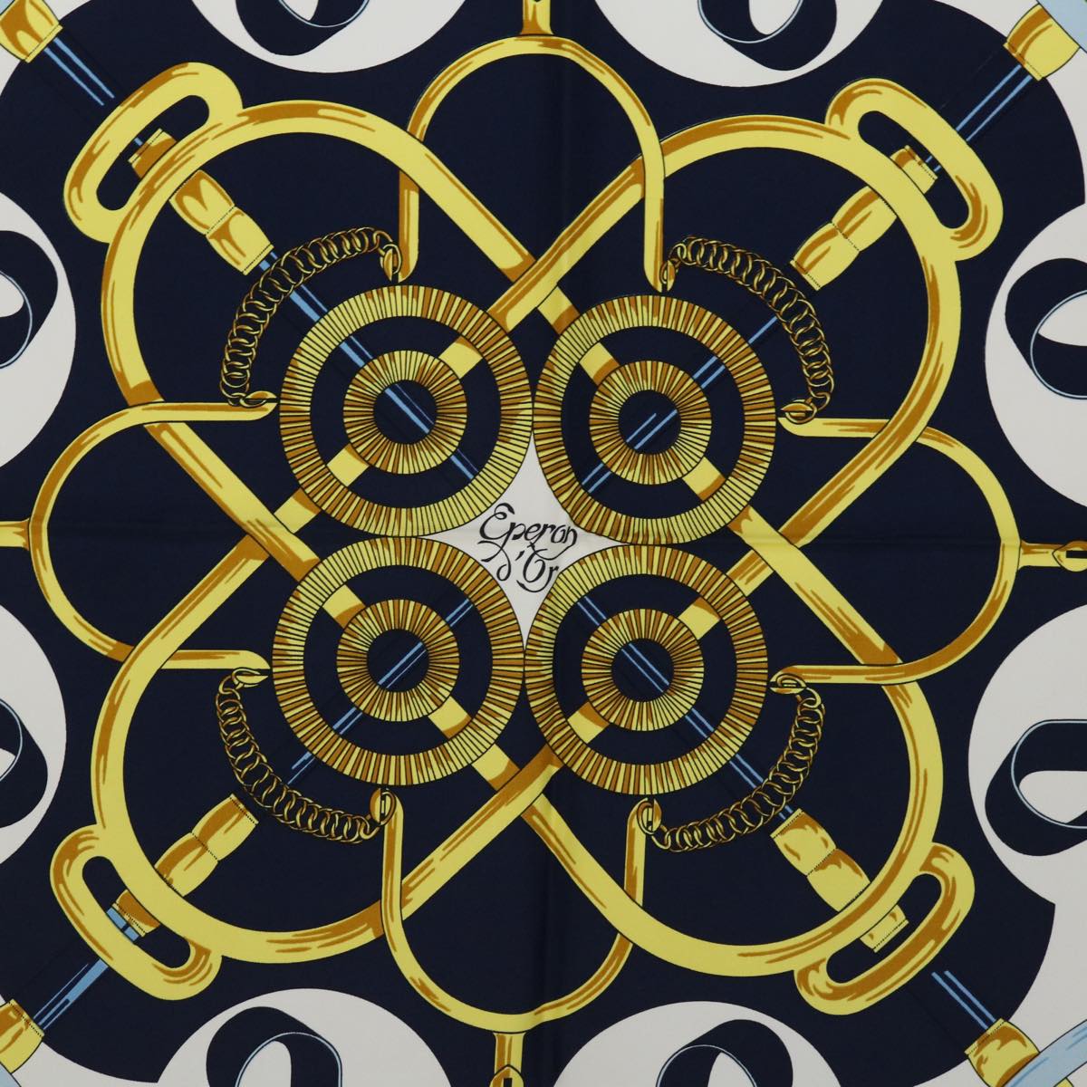 HERMES Carre 90 Eperon d'or Tellier Scarf Silk Navy Auth am5855