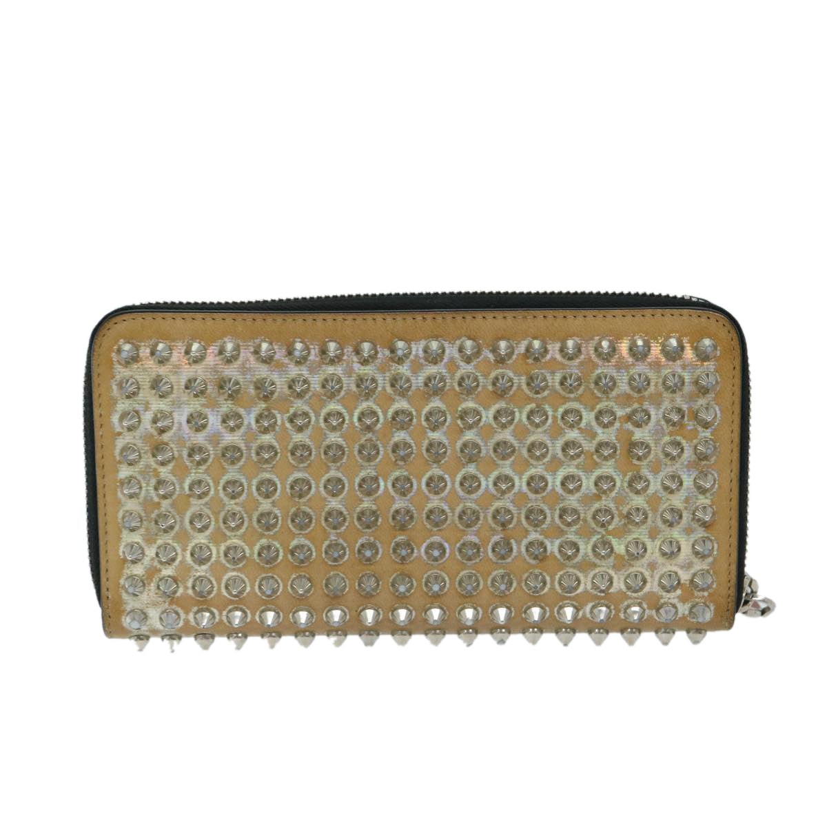 Christian Louboutin Studs Long Wallet Leather Beige Auth am5859 - 0