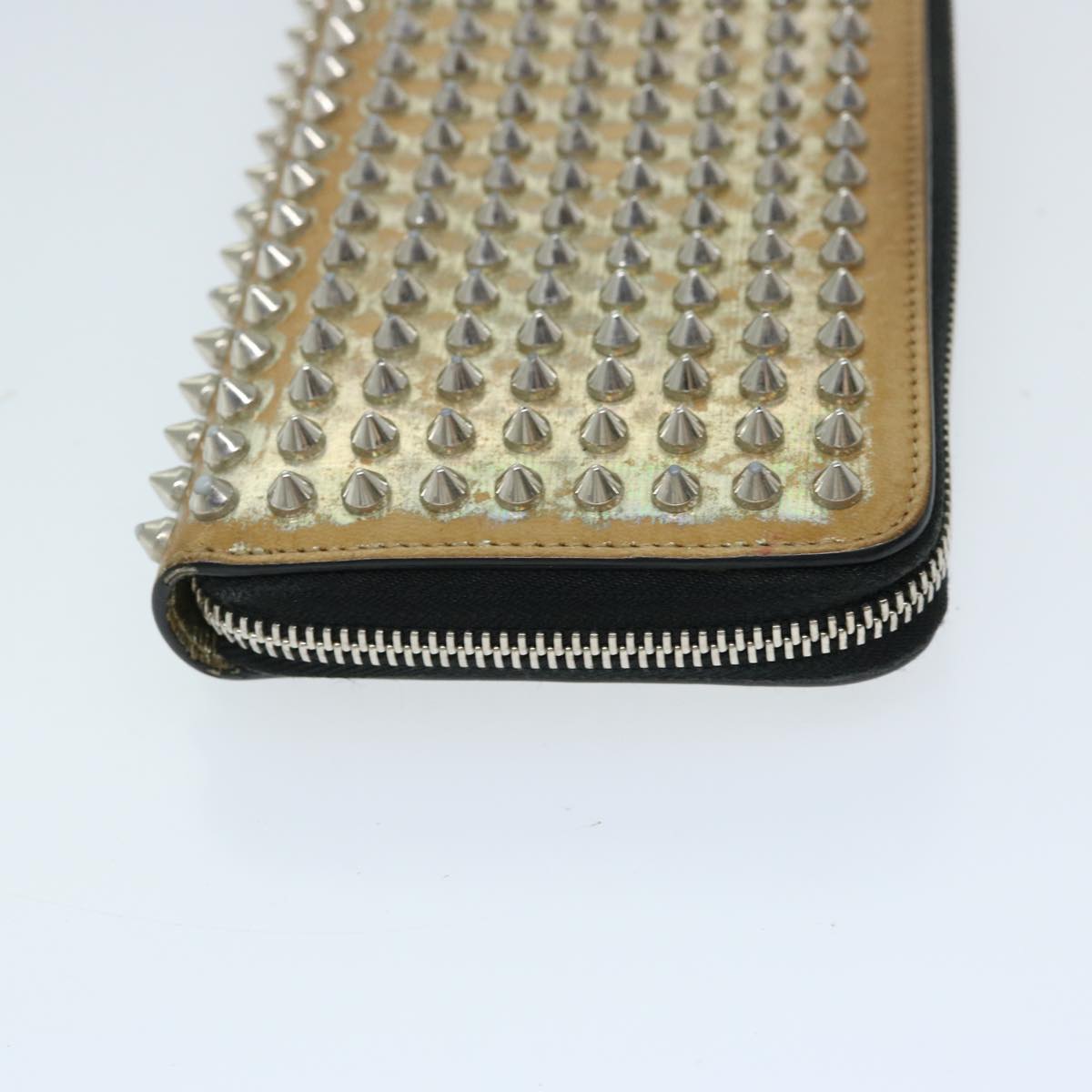 Christian Louboutin Studs Long Wallet Leather Beige Auth am5859