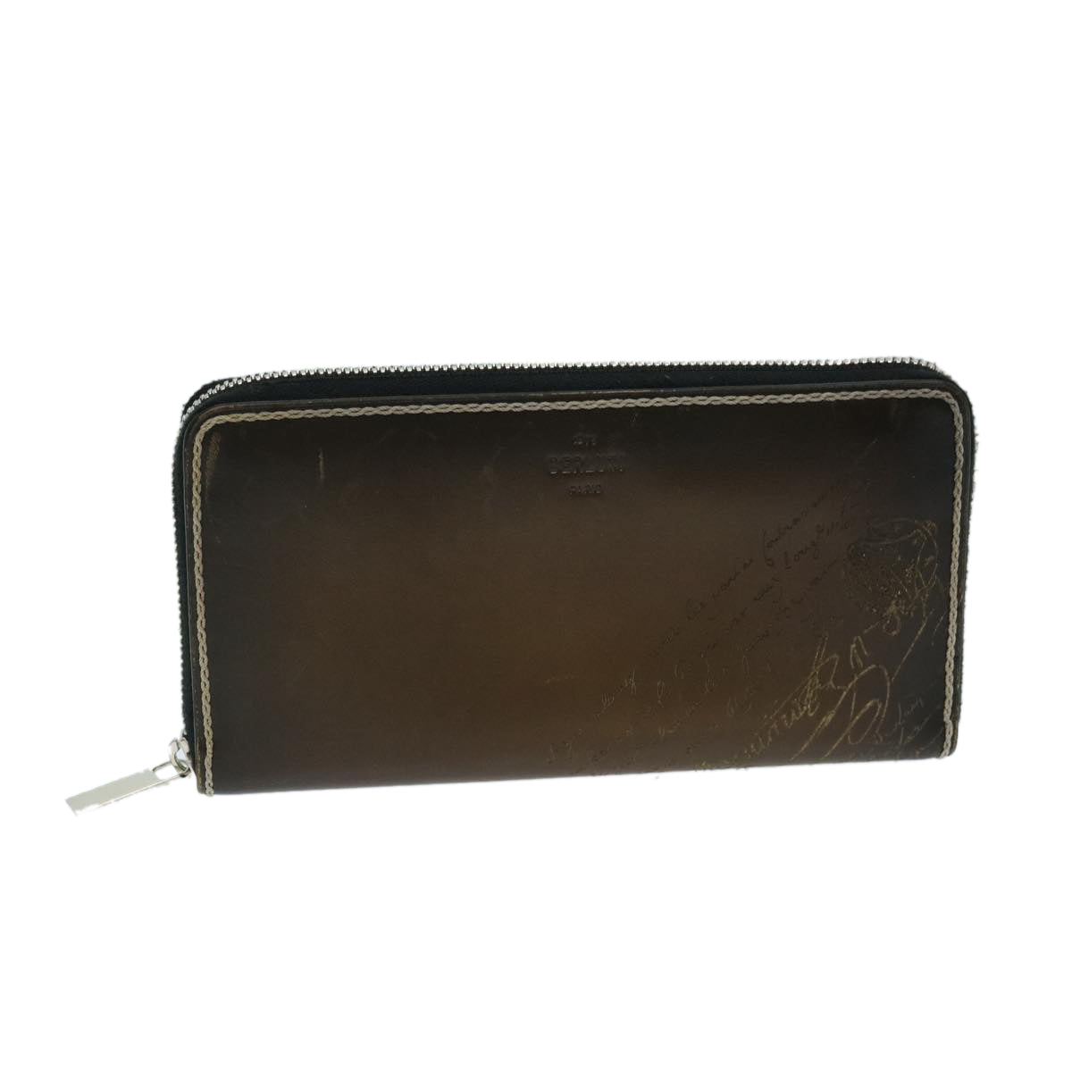Berluti Calligraphy Long Wallet Leather Brown Auth am5861