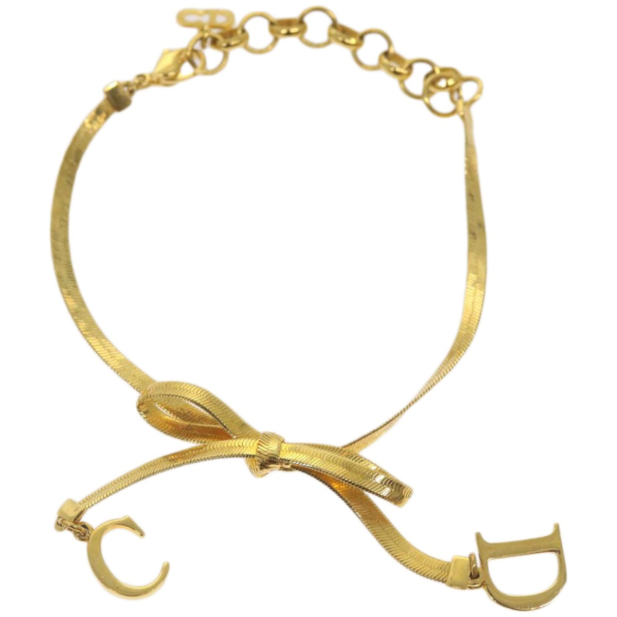 Christian Dior Ribbon Bracelet metal Gold Auth am5865