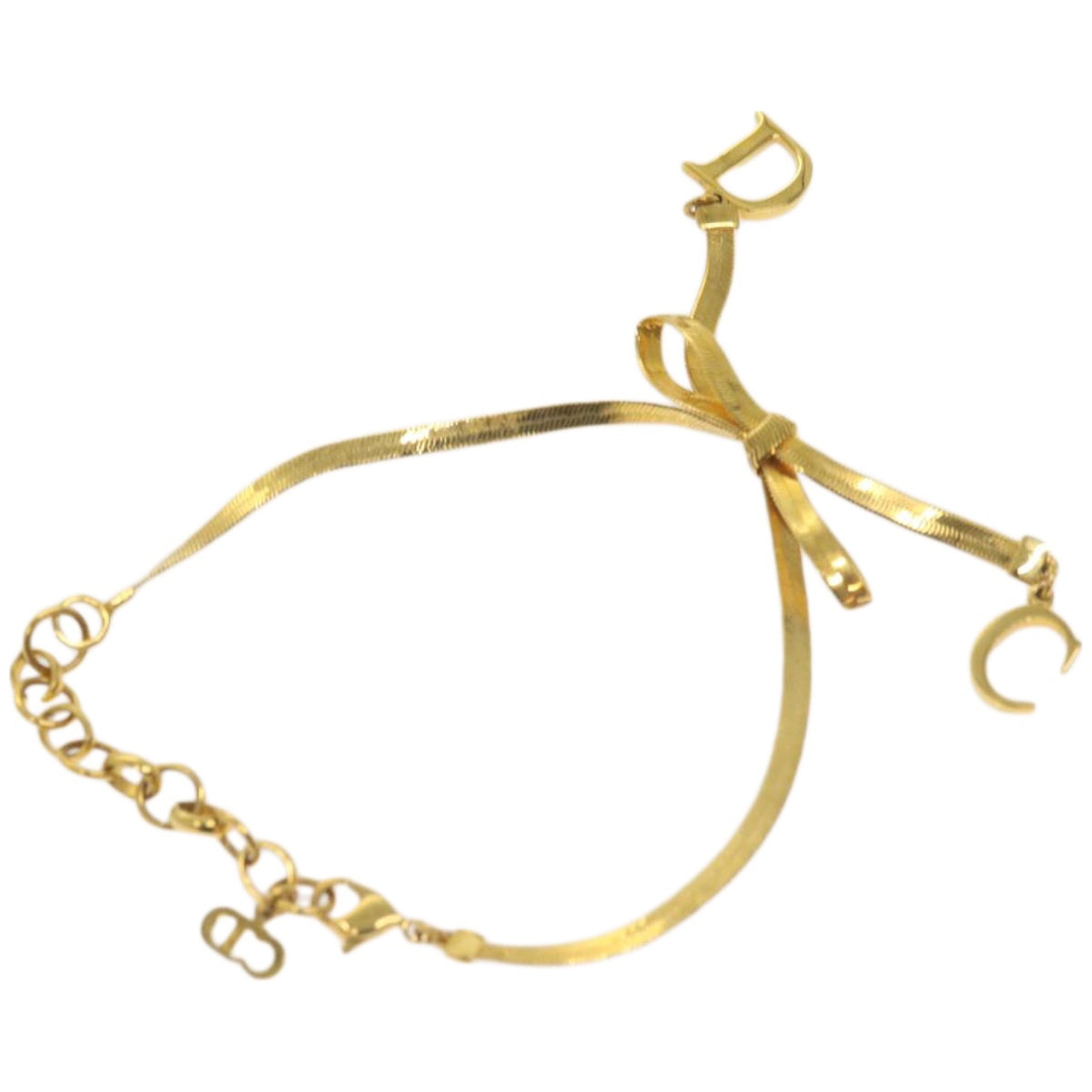 Christian Dior Ribbon Bracelet metal Gold Auth am5865