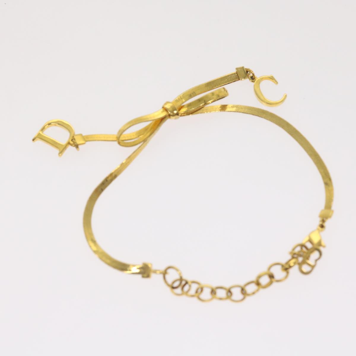 Christian Dior Ribbon Bracelet metal Gold Auth am5865