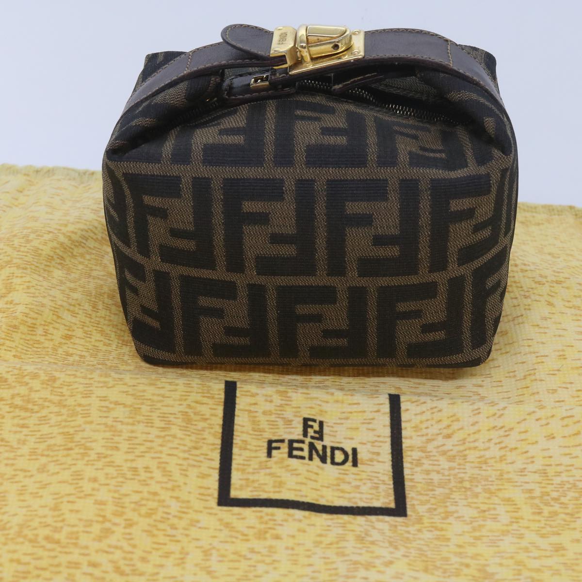 FENDI Zucca Canvas Mini Hand Bag Black Brown Auth am5871A
