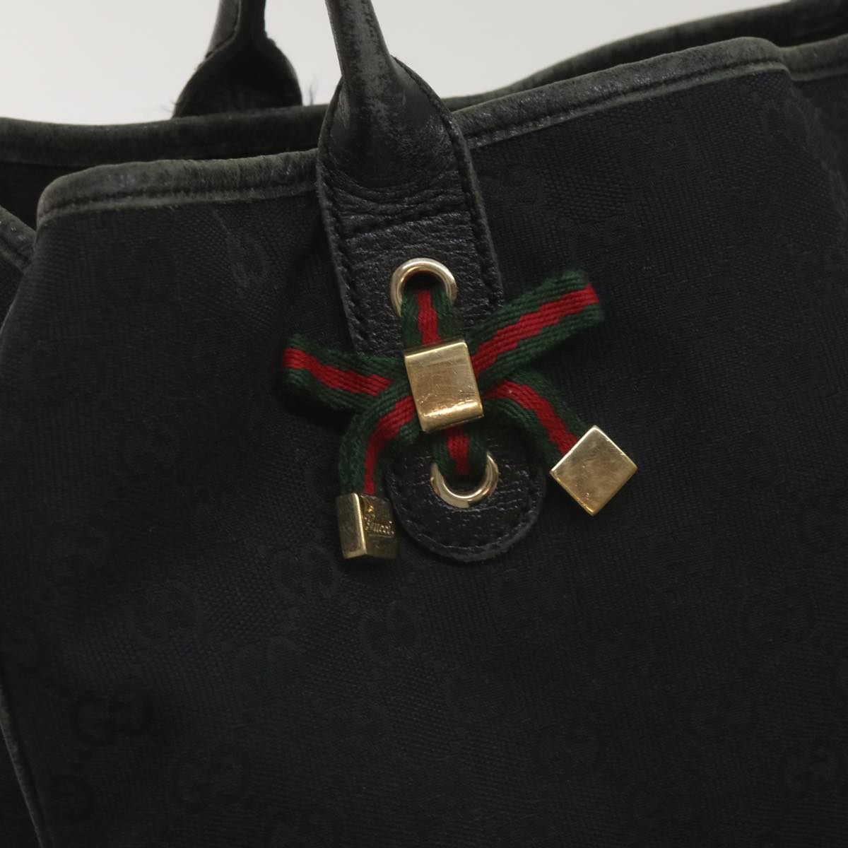 GUCCI GG Canvas Web Sherry Line Pretty Tote Bag Black Red 163805 Auth am5889