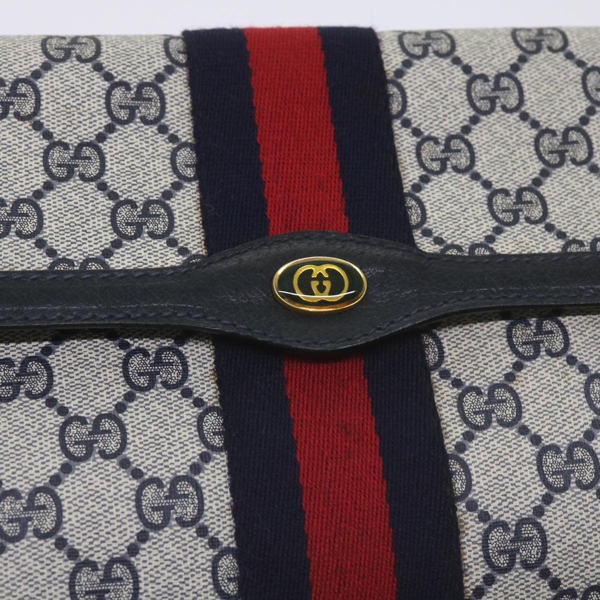 GUCCI GG Supreme Sherry Line Clutch Bag PVC Red Navy 89 01 006 Auth am5895