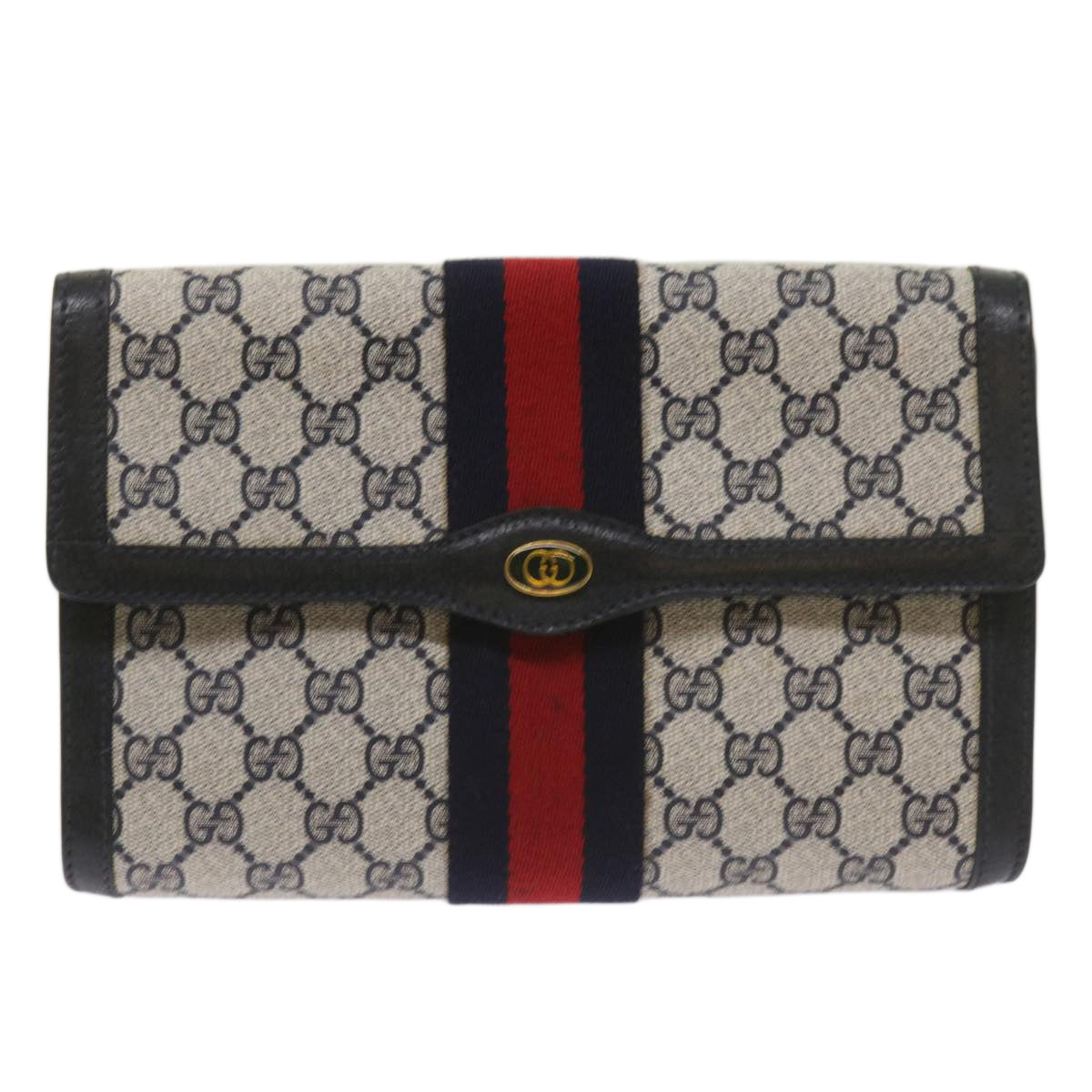 GUCCI GG Supreme Sherry Line Clutch Bag PVC Red Navy 89 01 006 Auth am5895 - 0